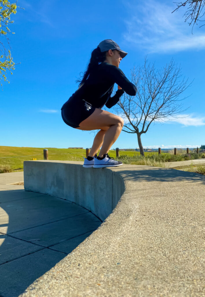 Box jumps on park bench